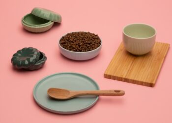 white ceramic bowl with brown wooden spoon
